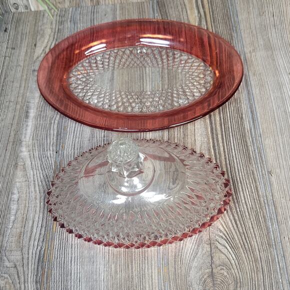 Vintage Oval Covered Butter Diamond Point Ruby, Indiana Glass - Picture 3 of 4